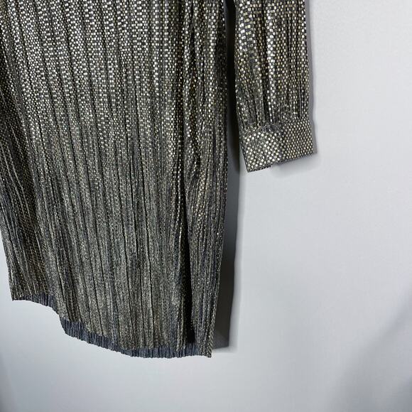 Anthropologie Sabina Musayev XS Gold Agatha Tie Neck Metallic Dress Long Sleeve - Picture 5 of 13